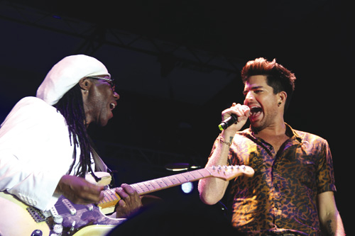 Nile Rodgers and Adam Lambert at last year’s AFTEE concert. (Credit: Carrie Miller) 