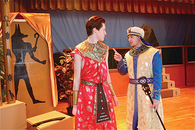Patrick O'Brien of Riverhead as Radames (left)), general of the Egyptian army, and Ian Byrne of Baiting Hollow as Zoser, his father, in a scene called 'like father like son.' (Credit: Barbaraellen Koch)
