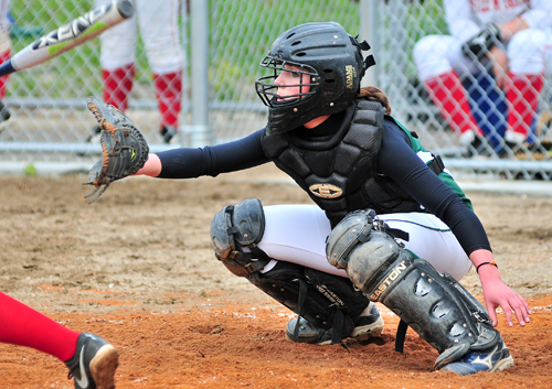 McGann-Mercy catcher Ali Hulse had both of Mercy's hits Friday against Center Moriches. (Credit: Bill Landon)