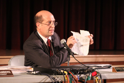 David Gamberg during a school board meeting in Southold. (Credit: Jennifer Gustavson, file)