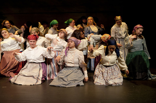 KATHARINE SCHROEDER PHOTO  |  The Riverhead Blue Masques rehearse a scene in 'Fiddler on the Roof.'