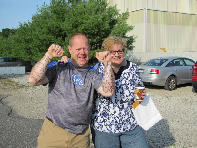 Jerry Halpin and Nancy Reyer teamed up for Saturday's fundraiser at Skydive Long Island. (Credit: Tim Gannon)
