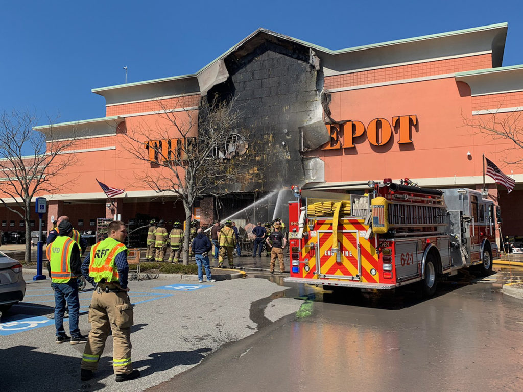 Fire at Home Depot started in outdoor lawn furniture, appears to be non-criminal
