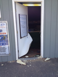 COURTESY PHOTO | The doors to the Little League's concession stand and storage area were both damaged.