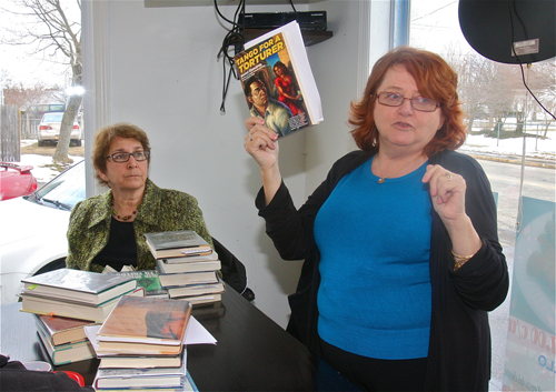BARBARAELLEN KOCH PHOTO | Riverhead Free Library reference coordinator Elva Zeichner (right) and reference librarian Joyce Rienzo suggested novels and non-fiction by Latin American authors at lunch session Friday.