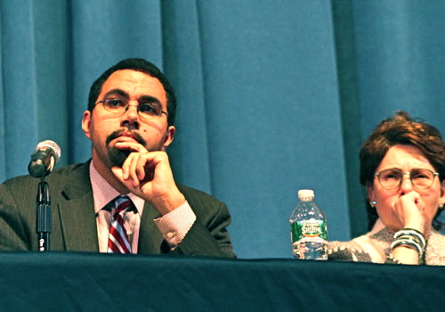 CARRIE MILLER FILE PHOTO | Education commissioner John King and state Board of Regents Meryl Tisch listening to a parade of speakers at a public forum in November.