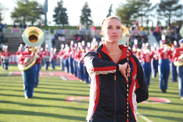 Kaylyn Ahrenstein performs with the marching band earlier this month. (Credit: Krysten Massa)