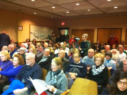 The Riverhead Town Board held a hearing Wednesday to discuss a Northville gas terminal proposal. (Credit: Tim Gannon)