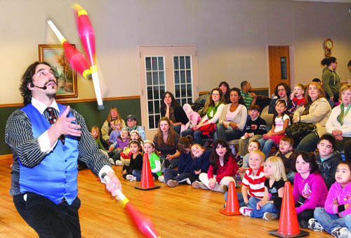 Juggler Keith Leaf of East Hampton entertained more than 200 children and adults at the Riverhead Senior Center Saturday morning, spinning plates and juggling balls, clubs and even tennis racquets. The event was sponsored by the town recreation department.