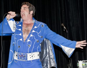 Drew Dyal traveled from Kent, Conn., to sing Elvis' 'Viva Las Vegas' for the second annual Sing East End karaoke benefit at Vail-Leavitt Music Hall Saturday night. The event raised funds for East End Hospice. 'Elvis' was a huge hit with the audience.