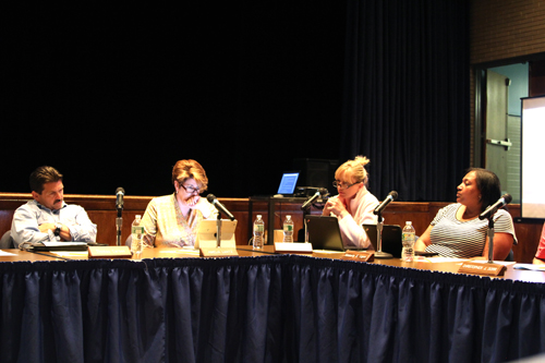 School board members (L-R) Tom Carson, Amelia Lantz, Sue Koukounas, and Kim Ligon. (Credit: Jennifer Gustavson)