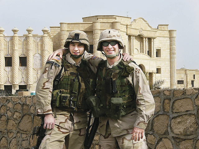 Army Sgt. Anthony Venetz (left) and 1st Lt. Gabriel ‘Buddy’ Gengler, who went to school together at Shoreham-Wading River High School, during a chance meeting in Baghdad. (Credit: Courtesy)