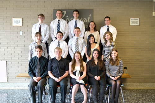 COURTESY PHOTO | Riverhead High School's top 15 students. Front left to right: Daniel Raynor, Daniel Tysz, Samantha Colt, Alexandra McKillop, Charlotte Palmer. Middle row left to right: Julia Vunkannon, Jayson Cosgrove, Brian Unruh, Leia Kent, Jaclyn Griffith. Middle row left to right: Julia Vunkannon, Jayson Cosgrove, Brian Unruh, Leia Kent, Jaclyn Griffith. Back row left to right Roger Rosenquist, Kyle Trypuc, Peter Schumejda, Karla Reyes, Jonah Spaeth, SUNY Binghamton.