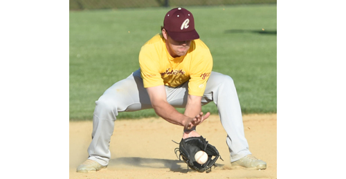 Riverhead shortstop Danny Mendick fielding a ground ball for an out during the Tomcats' 10-9 season-opening loss to Montauk. (Credit: Robert O'Rourk)