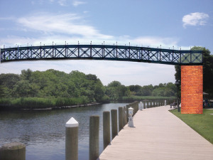 JAY SCHNEIDERMAN COURTESY RENDERING | The footbridge that would cross the Peconic River and connect Riverside to downtown Riverhead.