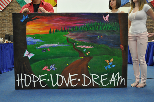 At Tuesday's school board meeting, Shoreham-Wading River High School students unveiled a mural they will send to Newtown, CT.