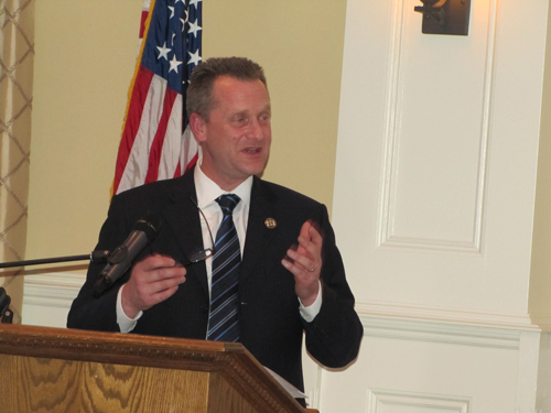 Riverhead Town Supervisor Sean Walter giving his State of the Town speech last month. (Credit: Tim Gannon, file)