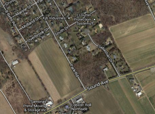 GOOGLE MAPS | The land Suffolk County is looking to preserve is on the west side of Park Road and fronts Sound Avenue.