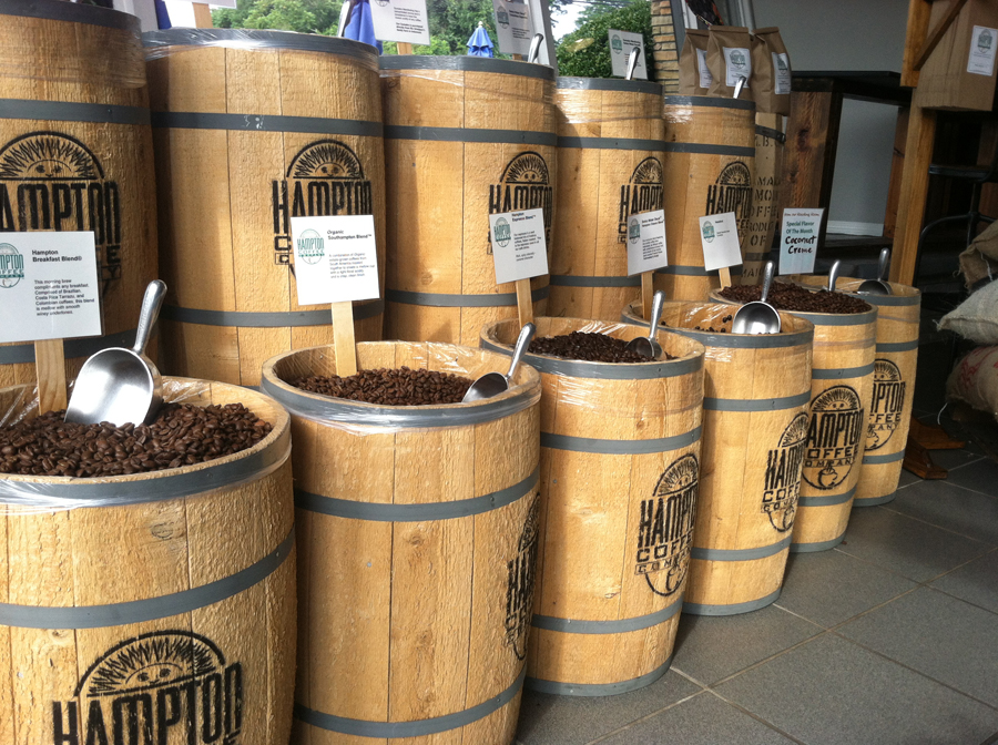 Hampton Coffee beans on display at the company's Southampton location, which opened last year. (Credit: Michael White)