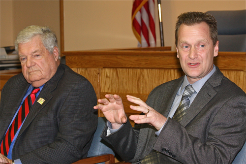 Councilman John Dunleavy (left) and Sean Walter at a recent work session. (Credit: Barbaraellen Koch)