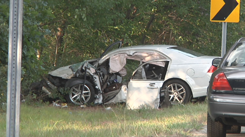 This car was involved in Tuesday's fatal crash near the Riverside jail. (Credit: Stringer News Service photos)
