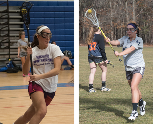Riverhead lacrosse player Courtney Troyan (left) and Shoreham-Wading River's Manuela Cortes will be key players for their respective teams this season. (Credit: Robert O'Rourk)