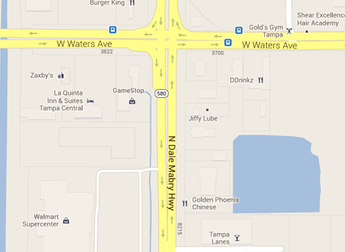 Google map of Dale Mabry Highway and Waters Avenue in Tampa, Fla.
