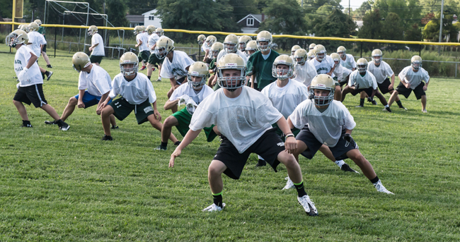 The McGann-Mercy football team practices Tuesday afternoon. (Credit: Robert O'Rourk)