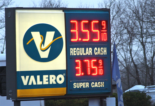 FILE PHOTO | Town officials have said the digital sign at the Valero station in Jamesport violates historic district codes.
