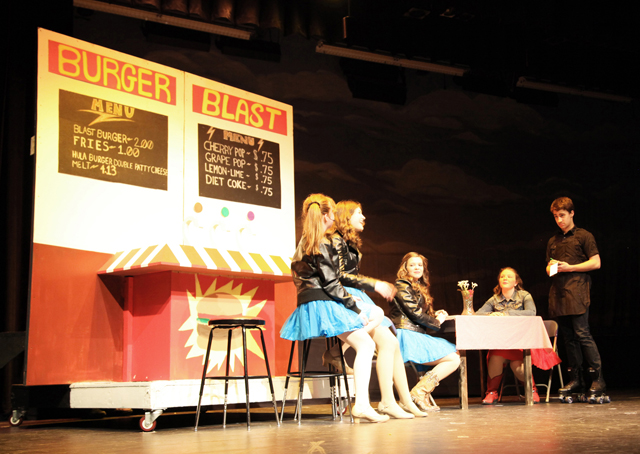 At the Burger Blast (from left): Ella Baldwin, Jessica Nicholson, Chloe Halpin, Kaitlyn Jehle and Ryan Mancini. (Credit: Riverhead schools)