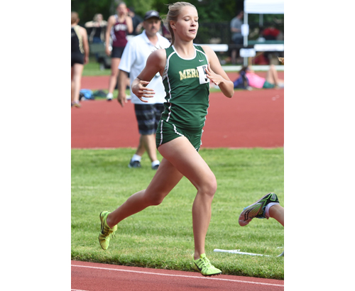 Bishop McGann-Mercy's Meg Tuthill ran to a second-place finish in the 800 meters in . (Credit: Robert O'Rourk)
