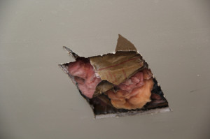 CARRIE MILLER PHOTO  |  A bullet grazed the ceiling and police cut a hole to investigate.