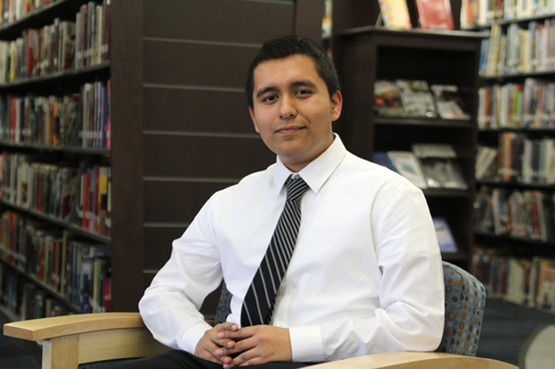 Ceaser at his high school's new library. He plans to become a patent lawyer. (Credit: Jennifer Gustavson)