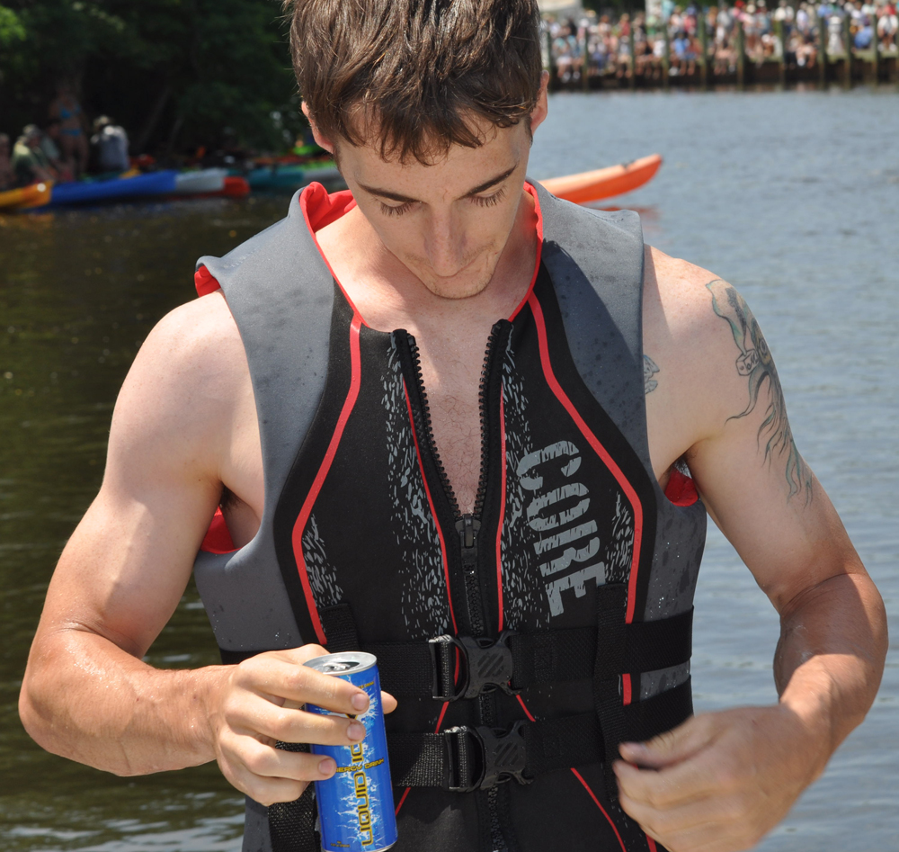 Michael Cobb, 25, of Flanders cracked open an energy drink as he won the Riverhead Yacht Club Regatta. (Credit: Grant Parpan)
