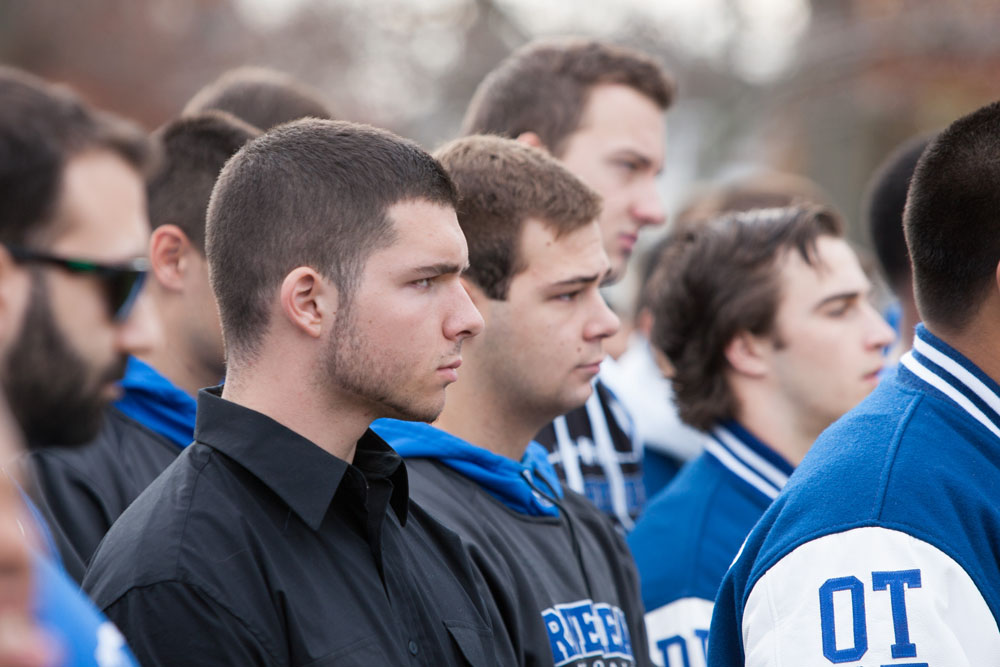 Players from 15 seasons of Riverhead football were in attendance Saturday. (Credit: Katharine Schroeder)