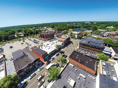 A birds' eye view of downtown Riverhead earlier this week. (Credit: Andrew Lepre)