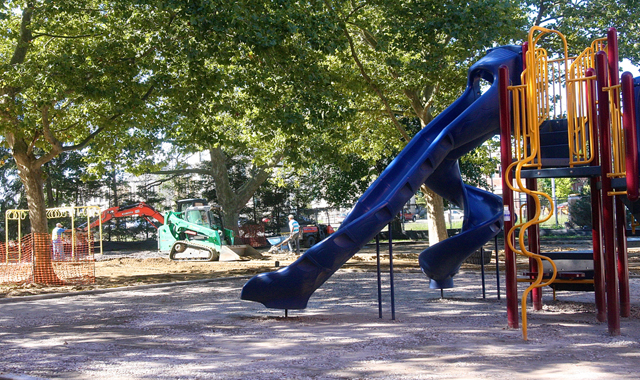 Roanoke Avenue Elementary School's playground is under onstruction and should be finished by September 15th.