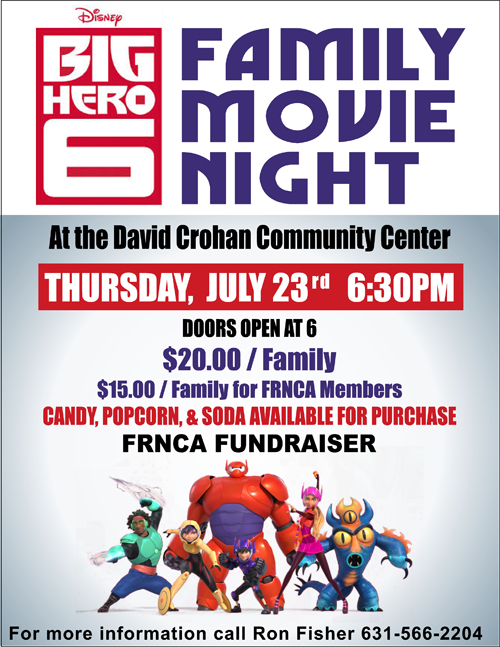 The Disney movie Big Hero 6 will be shown as afundraiser for FRNCA Thursday.