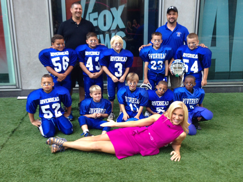 Members of Riverhead's 7-year-old PAL team on the set of Sunday's Fox & Friends show. (Courtesy photo)