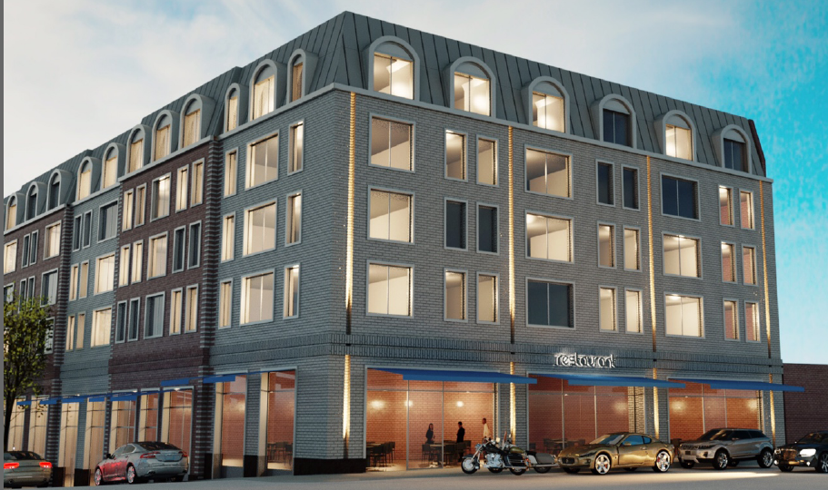 rendering of the proposed Georgica Green apartments on East Main Street.