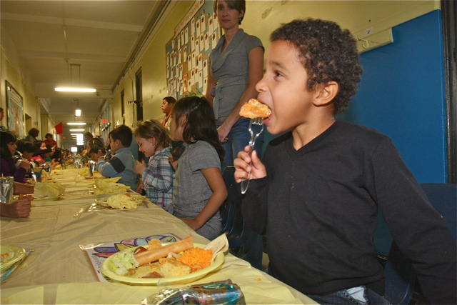 Students enjoy the feast. (Credit: Barbaraellen Koch)