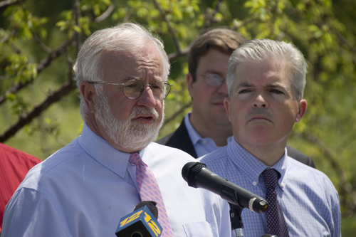 Congressman Tim Bishop  (left) and County Executive Steve Bellone urged the federal government to designate the Long Island Sound and Peconic Estuary as   (Credit: Paul Squire)