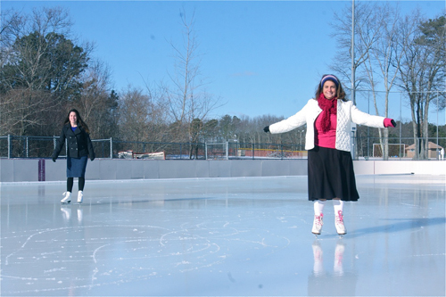 BARBARAELLEN KOCH PHOTO  |  Georgia Gabrielssen (left) and her mother Janice were the first skaters to try out the ice rink Thursday.