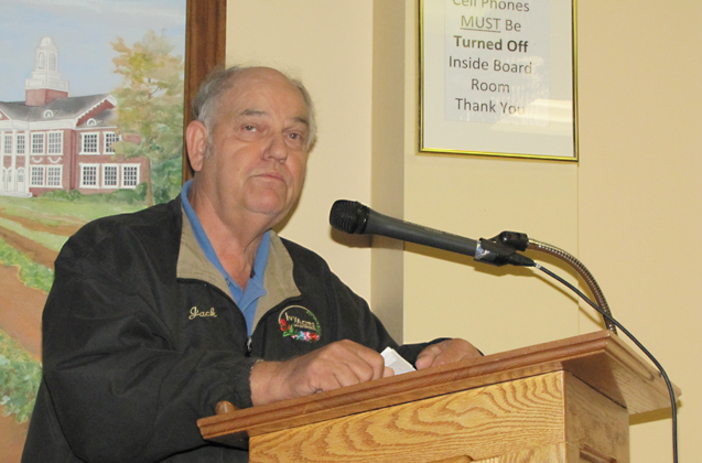 Jack Van de Wetering speaks at a Riverhead Town board meeting Tuesday. (Credit: Tim Gannon)