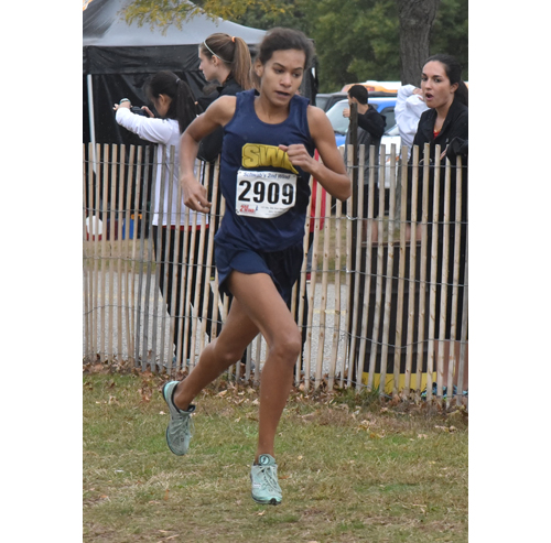 Shoreham-Wading River freshman Katherine Lee ran the fastest time at Tuesday's division championships at Sunken Meadow State Park. (Credit: Robert O'Rourk)