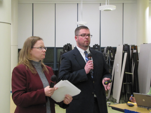 Caption:  District ESL director Liz Scaduto and Assistant Superintendent David Wicks discussed new state regulations for students who need instruction in English Tuesday
