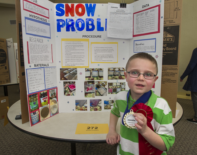 Mark Burns, a second-grade student at Riley Avenue Elementary School won first place at the Brookhaven National Laboratory Science Fair May 7. (Credit: BNL courtesy)