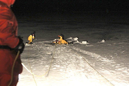 Volunteer firefighters practicing ice rescues in Mattituck. (Credit: Jen Nuzzo)