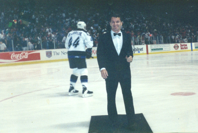 Robert Mince sings the National Anthem at an NHL game featuring the Tampa Bay Lightning. (Credit: courtesy)