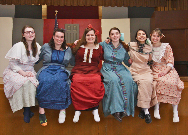 Cast members include (from left): Kelsey Tuthill of Manorville, Gabriella Calvitto of Miller Place, Sally Mellina of Center Moriches, Erin Ginley of Shoreham, Andrea Londono of Hampton Bays and Katie Brownfiel of Middle Island. (Credit: Barbaraellen Koch)